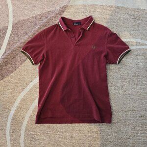 Fred Perry Pique Burgundy Olive White Trim Polo (M)